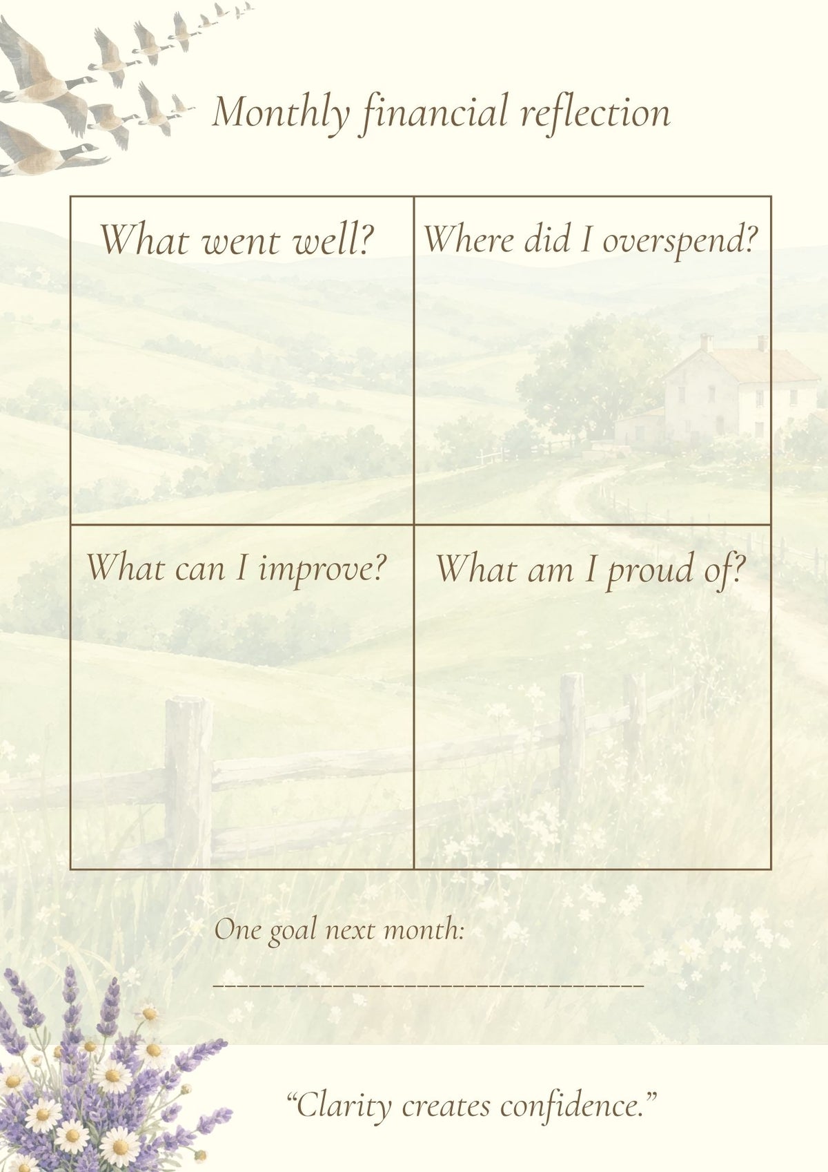 Cottage Garden Budget Planner - instant download