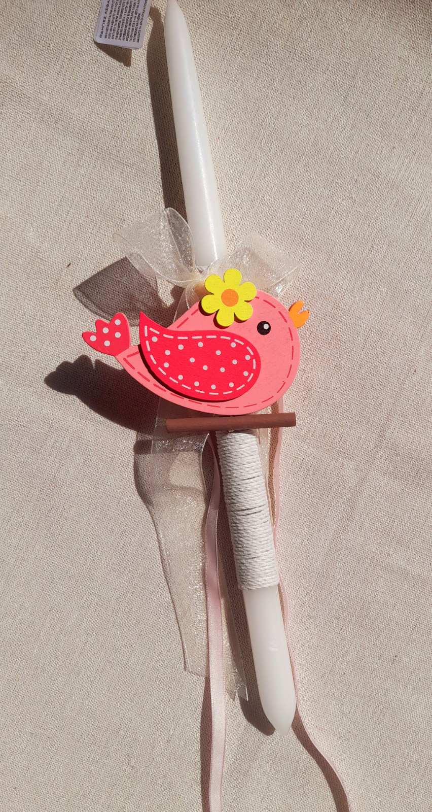 Greek Easter Candle - Pink Bird