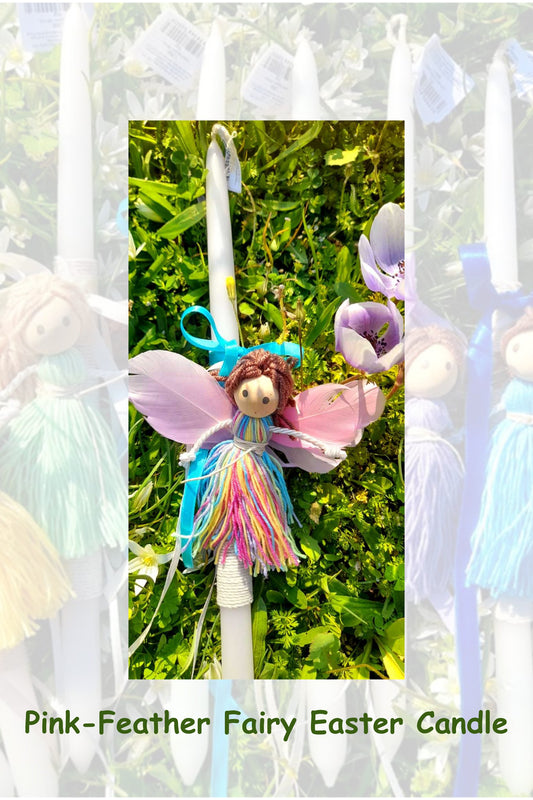 Easter Candle- Pink Feather  fairy