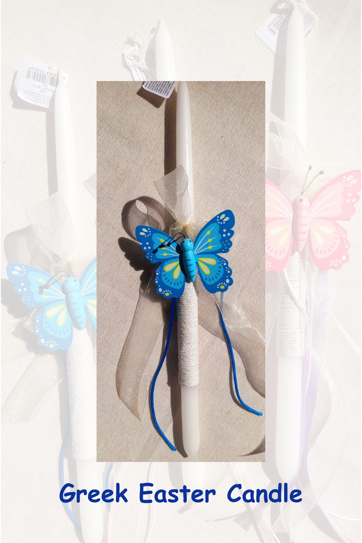 Greek Easter Candle - Blue Butterfly