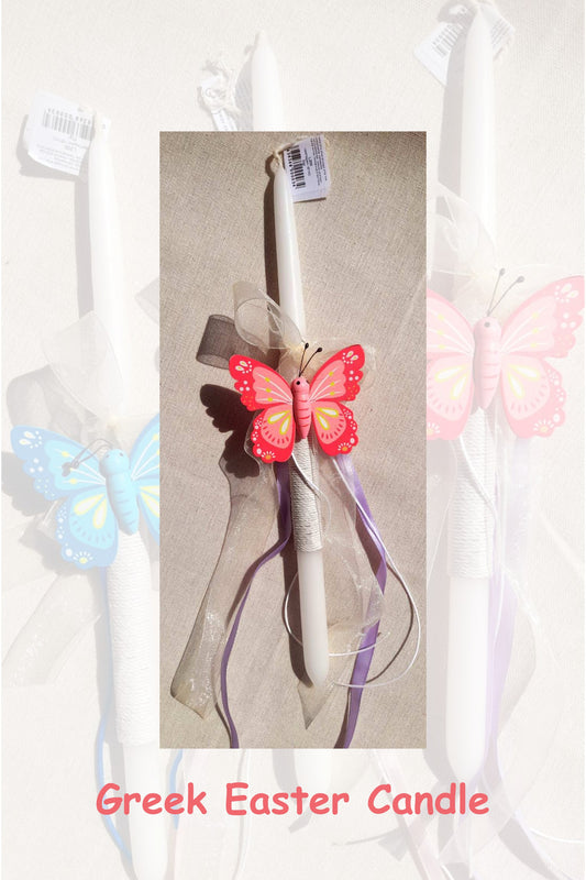 Greek Easter Candle - Pink Butterfly