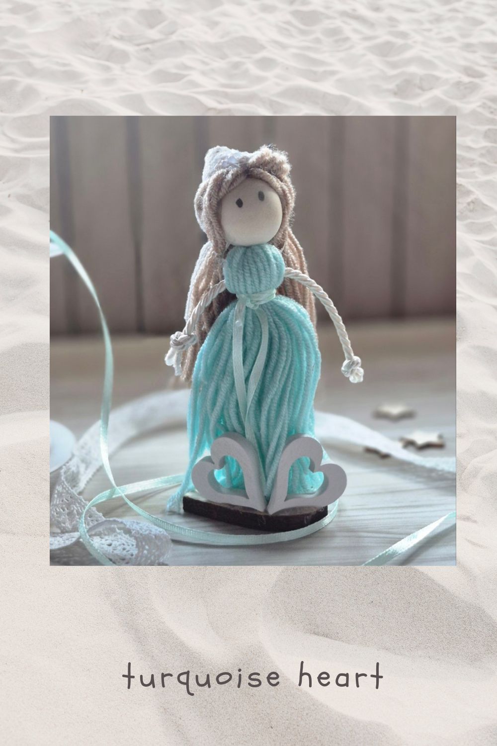 Yarn doll- turquoise heart