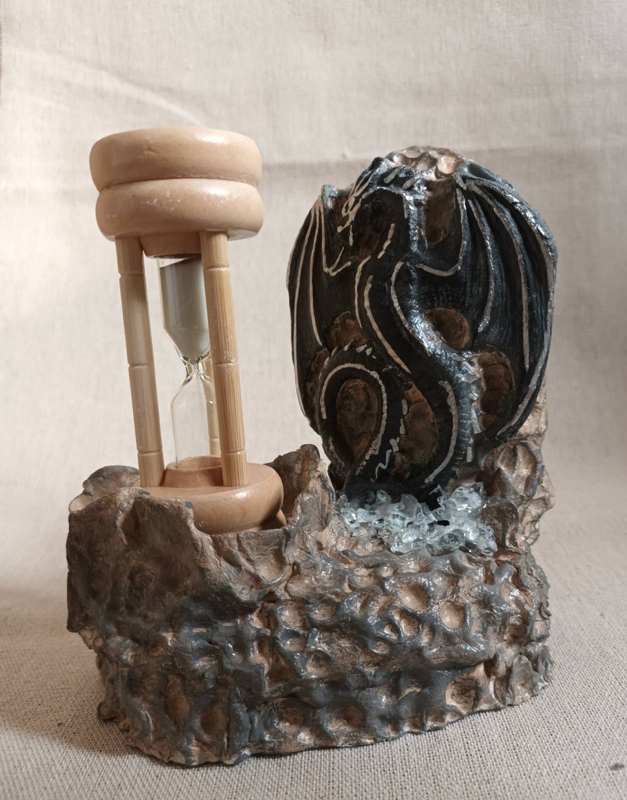 Handmade clay Dragon sand hourglass- Grey Dragon