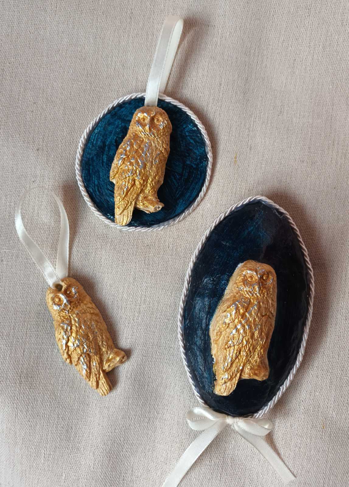 Handmade decoration- Royal Blue owl (set of 3)