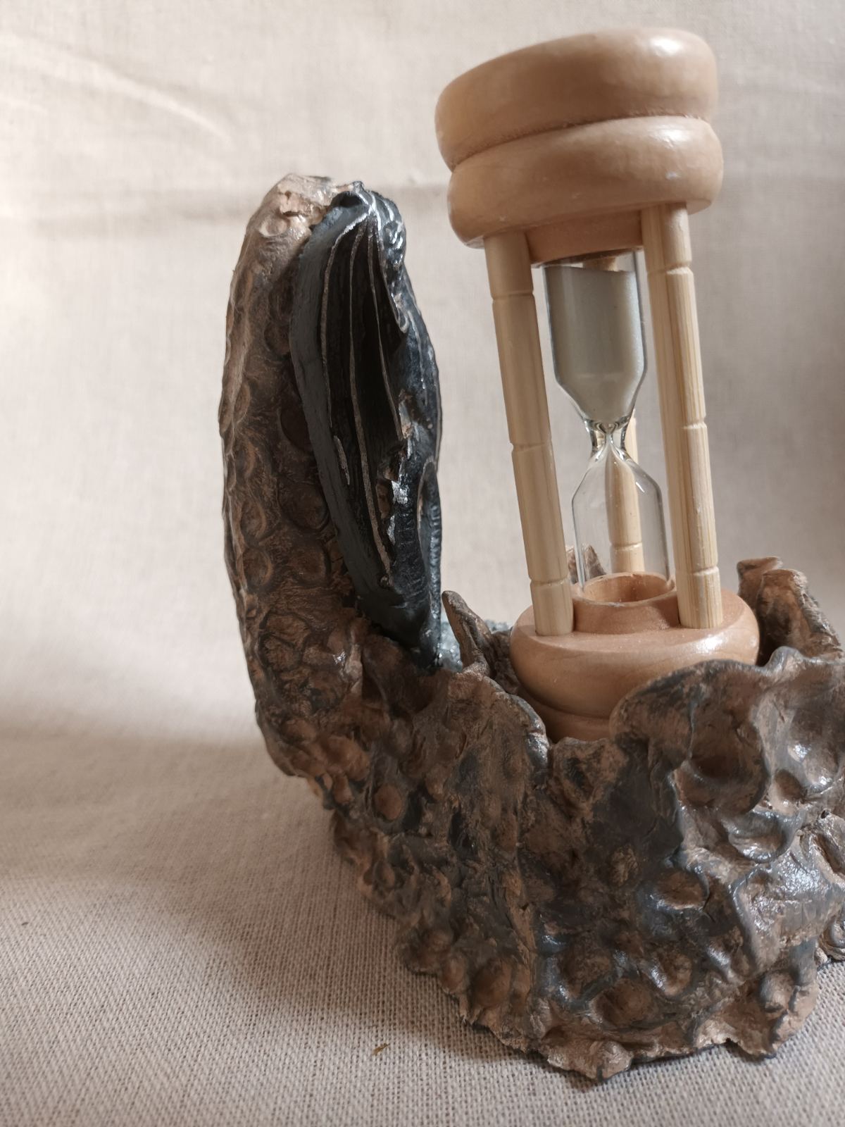 Handmade clay Dragon sand hourglass- Grey Dragon