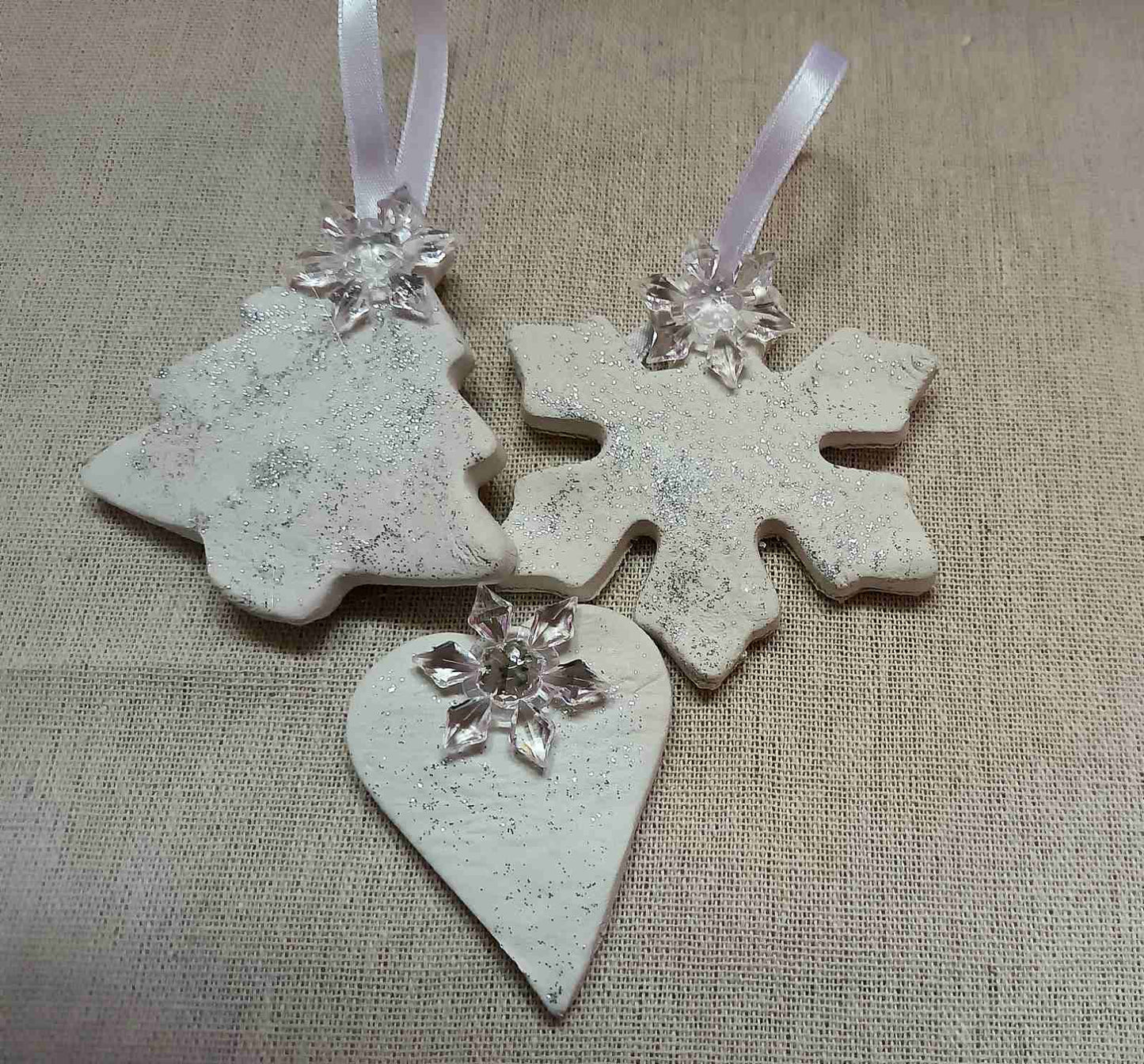 Handmade Clay Christmas ornaments- Shimmering White