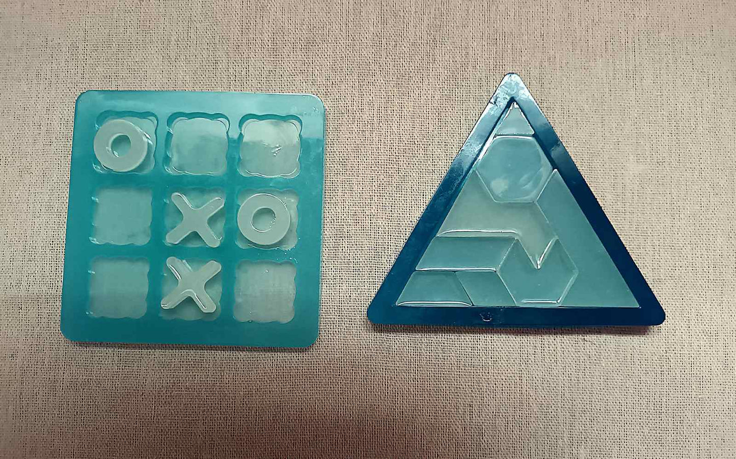 Handmade Glass Tangram & Tic Tac Toe- Glow in the dark (set of 2)