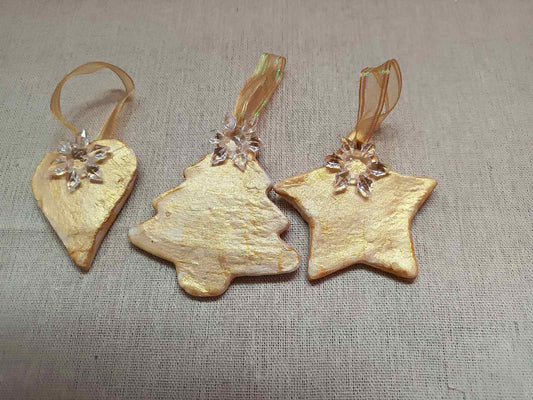 Handmade Clay Christmas ornaments- Gold