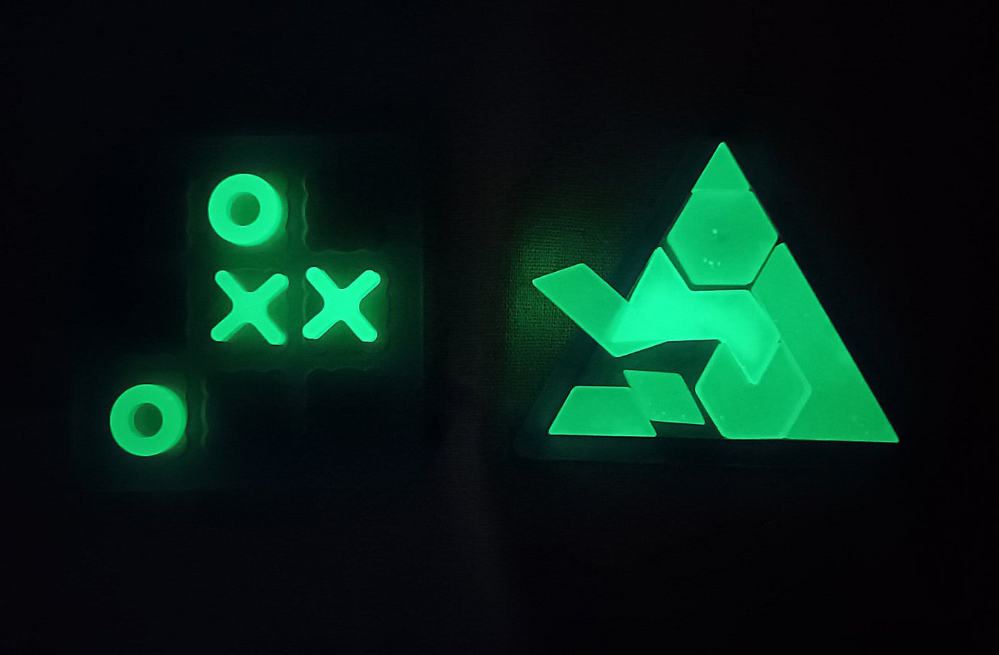 Handmade Glass Tangram & Tic Tac Toe- Glow in the dark (set of 2)