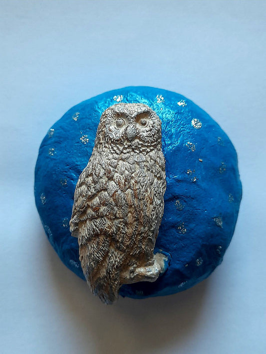 Handmade clay pebble- winter owl