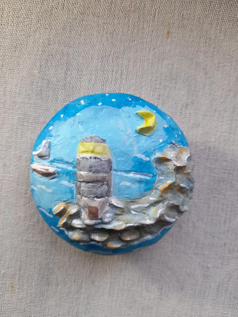 Handmade clay pebble- lighthouse